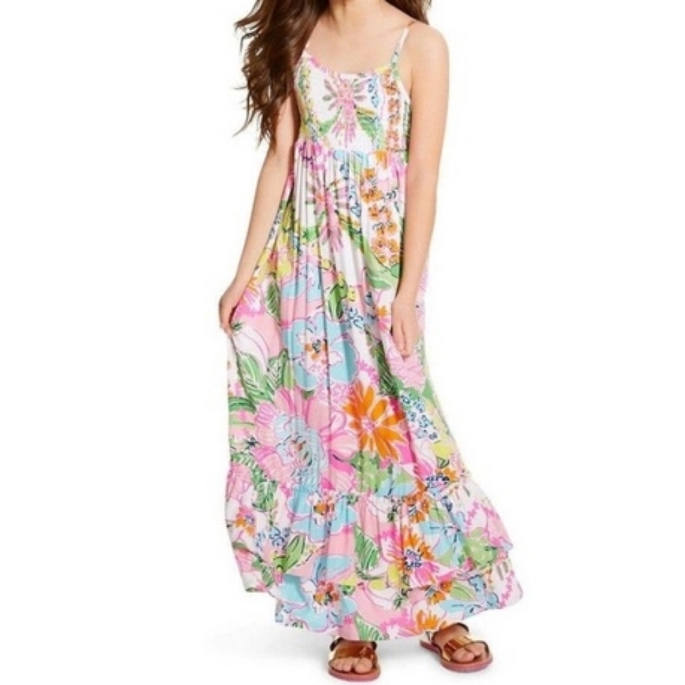 Lilly Pulitzer Floral Kids Dress in Pink and Green